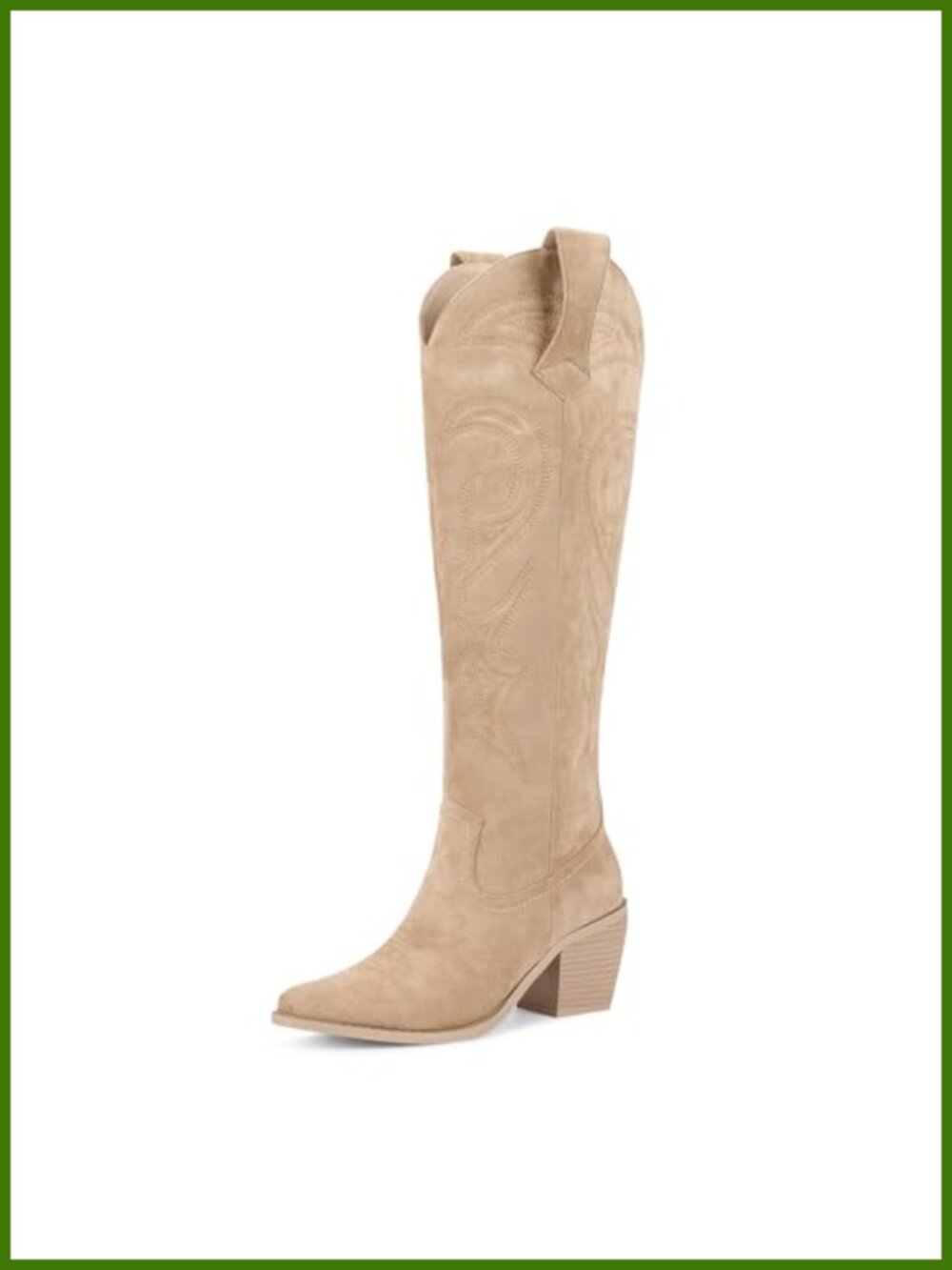 Faux Suede Knee High Western Cowboy Boots with Side Zipper